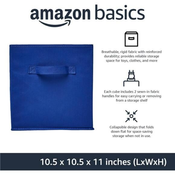 Fabric storage bins set of 6 navy blue cube organizers collapsible cloth baskets - Picture 3 of 8